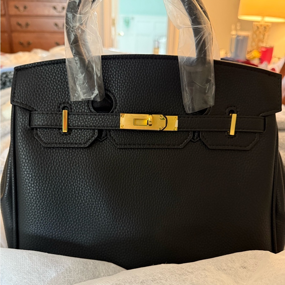 “Wirkin”- New/Unused-Black Structured Satchel with Gold Hardware